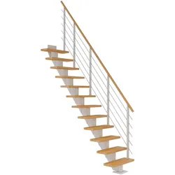 Dolle Mittelholmtreppe Frankfurt Gerade Buche, geölt 75 cm breit für Geschosshöhen 240 – 279 cm UK Metall Weiß inkl. einseitigem Designgeländer