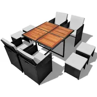 vidaXL Polyrattan Set 21-tlg. schwarz/cremeweiß