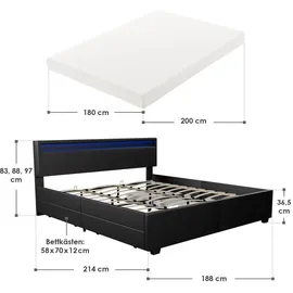 Juskys Polsterbett Lyon 180 x 200 cm mit Matratze