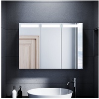 SONNI Spiegelschrank Bad spiegelschränke 3-türig mit LED Beleuchtung Edelstahl IP44 Badezimmer, mit Steckdose 90 cm x 65 cm x 13 cm