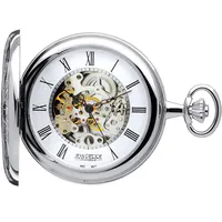 I LUV LTD Ornate Hunter Skeleton Pocket Watch 17 Jewelled Mechanical Chromed Case - Gift
