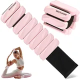 BECOJADDE Gewichtsmanschetten fuß 0.9 KG Je Gewichte für Beine und Arme Set 2 Ankle Weights Handgelenk Gewichte Knöchelgewichte Fussgewichte für Joggen Cardio Aerobic Krafttraining Wolkenrosa