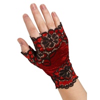 Metamorph Kostüm Fingerlose Spitzenhandschuhe, Feine Handschuhe für viktorianische Kostüme, Steampunk und 20er rot
