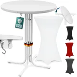 CASARIA Stehtisch Klappbar mit Husse 80cm Rund Bistrotisch Weiß