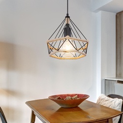 Pendelleuchte rustikal Vintage Wohnzimmerlampe Landhausstil Deckenleuchte Wohnzimmer hängend schwarz, Käfig in Diamantform Hanfseil, 1x E27, DxH 25x150 cm