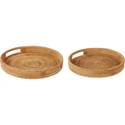 Dekotablett Rattan naturfarben rund 2er Set ADELSO
