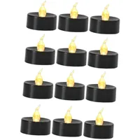 Fenteer 12x Schwarze flammenlose Teelichter, künstliche elektrische LED-Teelichter, realistische LED-Teelichter für den Halloween-Hochzeitstisch, Warmweißer Blitz