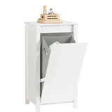 SoBuy Wäscheschrank mit ausklappbarem Wäschesack Holz Weiß 45x35x85cm Rustikal