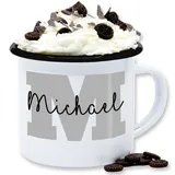 Emaille Tasse Blechtasse - Anfangsbuchstabe - Anfangsbuchstaben Name I Persönliches Geschenk Personalisiert mit Namen bedrucken I Initialen I Custom Buchstabe I Wunschname - 300 ml - Weiß Schwarz