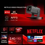 Mini-Smart-Projektor mit WLAN und Bluetooth, Full HD 1080P, unterstützt 4K, 15000 Lumen, Deckenmontage, 180° Drehung, tragbar Android TV 11.0