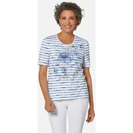 GOLDNER Streifenshirt mit Blumenmuster in rauchblau geringelt), | Gr.: 38