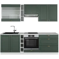 Vicco Küchenzeile Grün-Gold Landhaus/Weiß 235 cm, AP Marmor