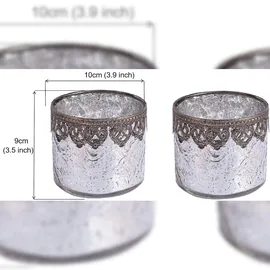 H&D Manufaktur Jinfa 2er Set Teelichthalter aus Glas Windlichter Kerzengläser Teelichtgläser Geschenk | Zylindrische Form| Elegantes Silber Ø 10cm x h 9cm