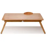Verstellbarer Bambus Betttisch, Laptopständer mit Lesetablett, Klappbar, für Bett und Sofa, 50 x 30 cm