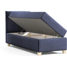 beautysofa Modern Boxspringbett HELEN MINI Bett mit Federkernmatratze Polsterbett mit Topper Einzelbett - Blau, (soro 76) - Blau
