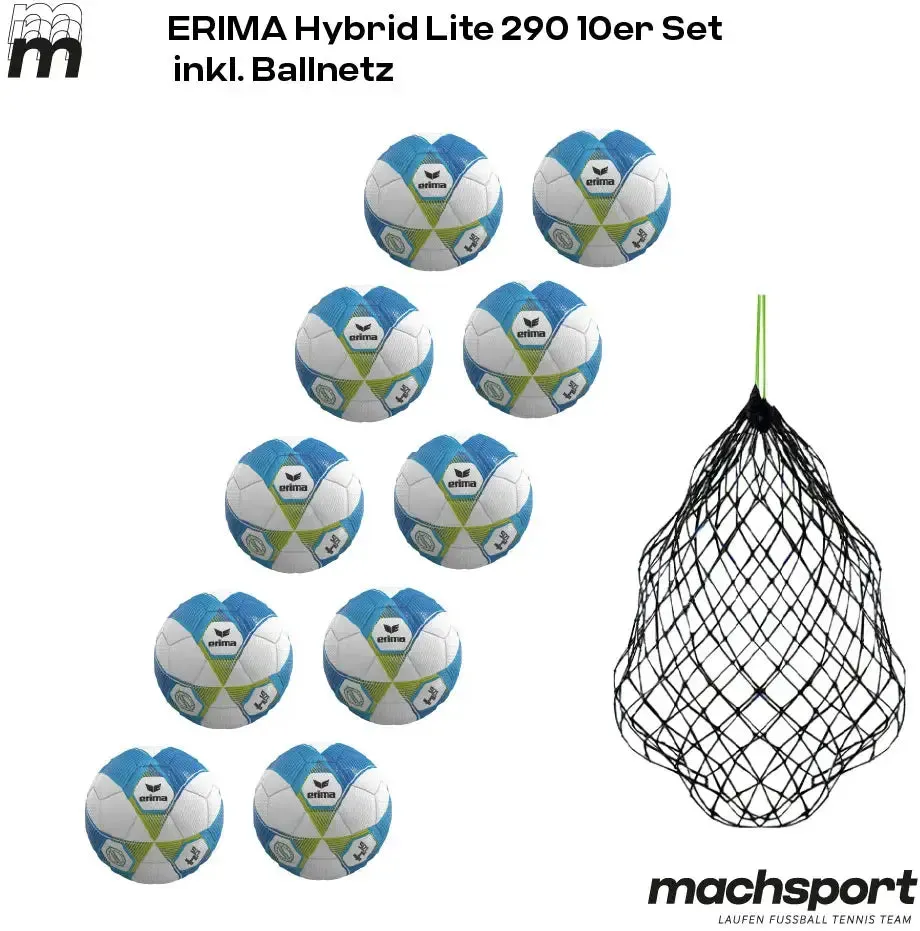 Erima Hybrid Lite 290 10er-Set inkl. Ballnetz, Größe 4 - 4