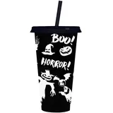 Halloween-Leuchtbecher mit Deckel und Strohhalm,Trinkhalm-Glow-in-The-Dark-Becher 24 Unzen Wasserbecher, Halloween-Dekoration, Halloween-lustiger Kürbis-Geist, leuchtender Becher