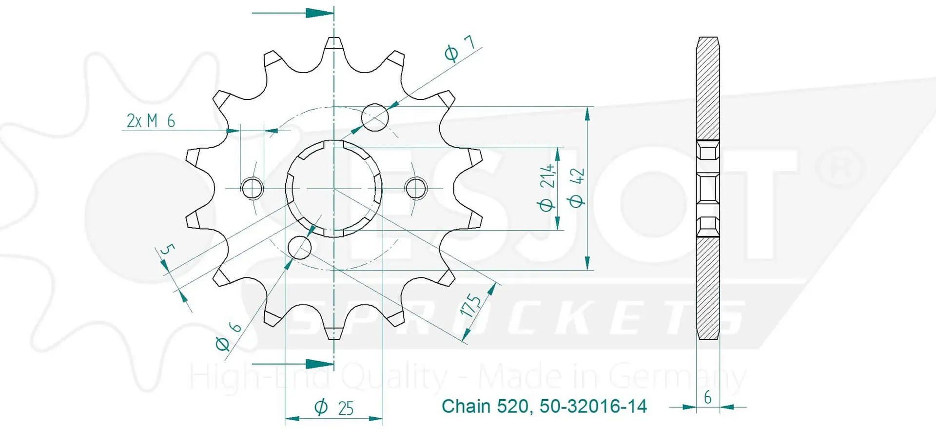 ESJOT Kettingpinion, 14 tanden