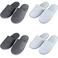 Teceyfeet 4 Paars Gästehausschuhe Set, Hausschuhe Herren Hotelslipper Winter warm Gästepantoffeln Damen Hochwertig Spa Slipper Waschbar Bequeme Frottierslipper Hausschuhe für Gäste - 43 EU