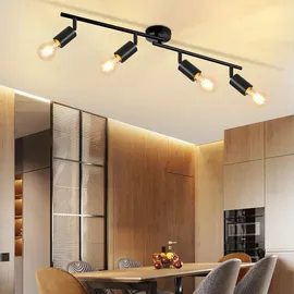 ZMH Deckenstrahler 4 flammig Schwarz E27 Deckenlampe Vintage Schwenkbar Spotleuchte für Küche Flur Wohnzimmer Schlafzimmer - Schwarz
