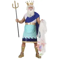 W WIDMANN MILANO Party Fashion - Poseidon Kostüm Herren, blaue Tunika mit Gürtel und Krone für Karneval, griechischer Gott