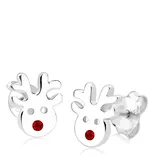 Elli Ohrringe Kinder Rentier Motiv Verspielt mit Kristallen aus 925 Sterling Silber Hirsch, Rot | Gr.: onesize