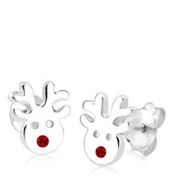 Elli Ohrringe Kinder Rentier Motiv Verspielt mit Kristallen aus 925 Sterling Silber Hirsch, Rot | Gr.: onesize