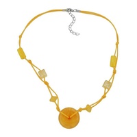 Gallay Perlenkette 30x11mm Kunststoffperle Scheibe gelb-seidig glänzend Kordel gelb 50cm (1-tlg) gelb