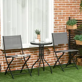 Outsunny 3tlg. Garten-Bistroset, Gartenmöbel Set, inkl. 1 Tisch, 2 klappbaren Stühlen, Gartengarnitur, Balkon-Set für Terrasse, Garten, Stahl, Grau