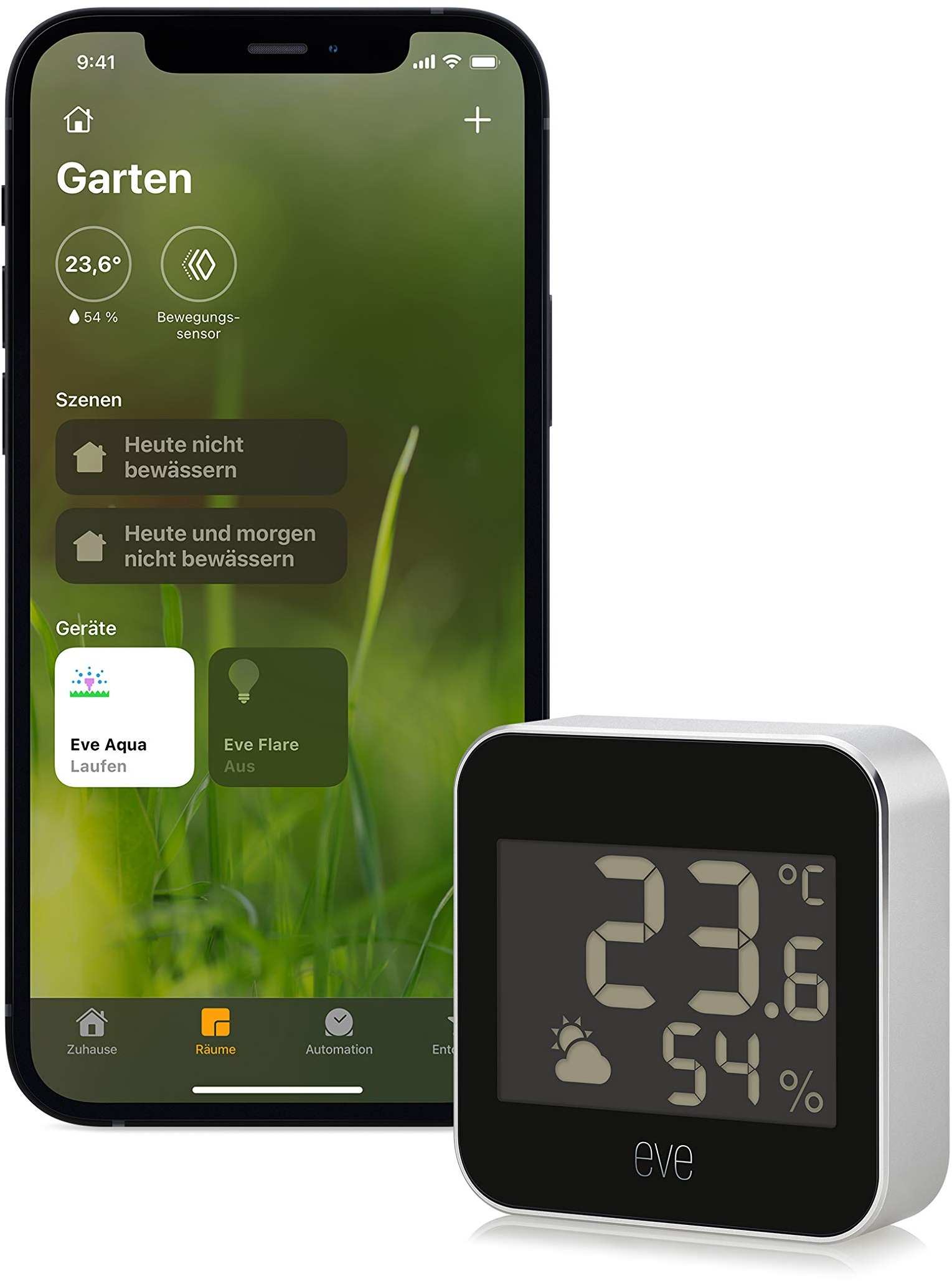 Eve Weather – Smarte Wetterstation, digitales Thermometer & Hygrometer mit Wettertrend-Anzeige, Luftfeuchtigkeit und Luftdruck, IPX4-Wasserbeständigkeit, Display, kabellos, Thread, Apple HomeKit