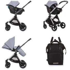 Chipolino Kinderwagen Elite 3 in 1 i-Size Babyschale Sportsitz Babywanne Tasche grau