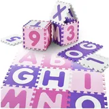 Juskys Kinder Puzzlematte Juna 36 Teile mit Buchstaben & Zahlen - rutschfest – rosa für Mädchen