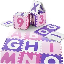 Juskys Kinder Puzzlematte Juna 36 Teile mit Buchstaben & Zahlen - rutschfest – rosa für Mädchen