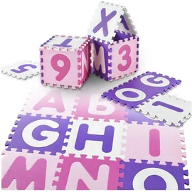 Juskys Kinder Puzzlematte Juna 36 Teile mit Buchstaben & Zahlen - rutschfest – rosa für Mädchen