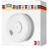 SHD Rauchmelder Set wechselbare Batterien (3X) - DIN EN14604 Geprüft & BSI-Zertifiziert, Brandmelder mit Stummschaltung & Selbsttest Funktion, Rauchmelder Magnethalter geeignet, Feuermelder DOF19