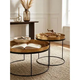 KADIMA DESIGN Couchtisch 2er Set Metall Hammerschlag abnehmbares Tablett, Gold 56x56x33 cm