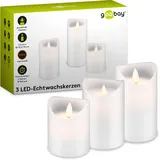goobay LED Echtwachskerze 3 St. weiß