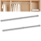 Ausziehbare Kleiderstange, Edelstahl Kleiderstange, Edelstahl Schrankstange, 2 Stück, Verstellbarer Kleiderschrank Kleiderstange, Garderoben-Stange, Schrankrohr Ausziehbar, 33-62cm, Silber