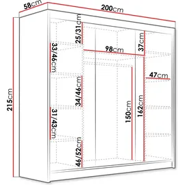 Mirjan24 Schiebetürenschrank Evo VII 200 x 215 x 58 cm Schwarz