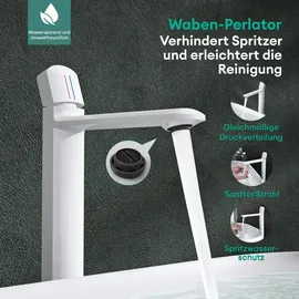 mai & mai Armatur Bad Wasserhahn Badezimmer Waschtischarmatur Einhebelmischer Mischbatterie Bad aus Messing mit Wassersparfunktion Glänzend weiß 31,3cm hoch DIN-Anschlüsse WAO-1190H