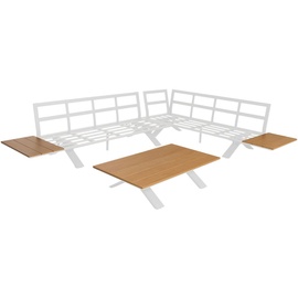 Mendler Aluminium Garten-Garnitur HWC-M62, Sitzgruppe Garten-/Lounge-Set Sofa, Holzoptik Gestell weiß, Polster hellgrau