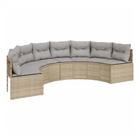 vidaXL Gartensofa mit Kissen Halbrund Beige Poly-Rattan