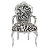 Casa Padrino Barock Esszimmer Stuhl Zebra / Silber mit Armlehnen