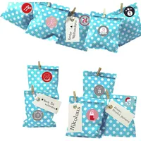 Frau WUNDERVoll® Adventskalender Bescherung, Papiertueten flach 13x16,5cm, beachblau Punkt, Ziffern bunt