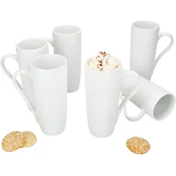 6x Lotta Kakaobecher 250ml weiß hohe Porzellan-Tassen 6 Personen Tee Cappuccino