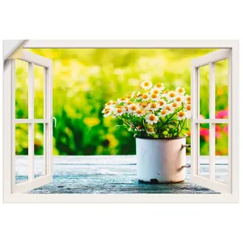 Artland Wandbild »Fensterblick Garten mit Gänseblümchen«, Blumen, (1 St.), als Alubild, Outdoorbild, Leinwandbild, Wandaufkleber, versch. Größen, weiß
