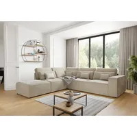 s-style möbel - Margarete - Modulare Ecksofa in Beige Samt-Stoff mit Rücken und Lendenkissen, B/T/H: 305 cm / 281 cm / 90 cm, Ottomane links - Beige