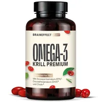 BRAINEFFECT Premium Omega 3 Kapseln aus reinem Krillöl | 100% Krillöl (Ungestreckt) | Höchster Omega 3/EPA/DHA Pro Kapsel | Ohne Fischgeruch/-Geschmack | Nachhaltige Fischerei | 60 Kapseln