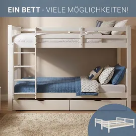 Homestyle4u Etagenbett 90 x 200 cm Kiefer massiv lackiert weiß