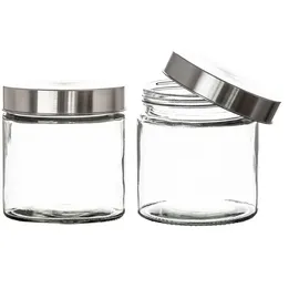 BigDean 2er Set Vorratsgläser 0,85 Liter Glas Schraubglas Lebensmittelglas Edelstahldeckel mit Schraubverschluss 12 x 11 cm